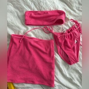 Good American Pink Bikini Set with cover up skirt